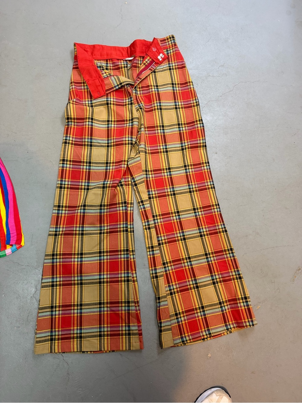 Free People Red & Yellow Plaid Wide-Leg Trousers